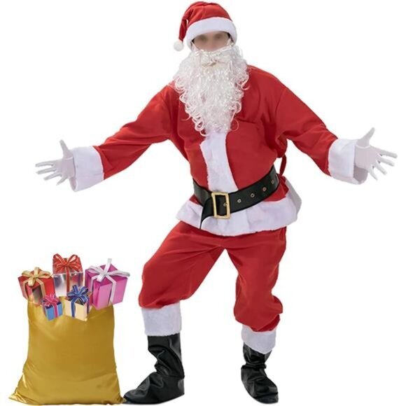 Men's‎ Deluxe 7-Piece Santa Claus Costume - Velvet Suit with Hat Beard Belt
